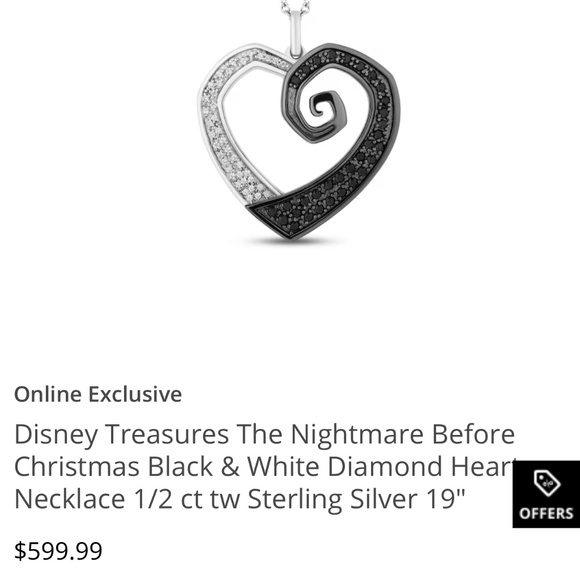 Disney Treasures The Nightmare Before Christmas Black & White Diamond Heart Neck - Picture 1 of 4